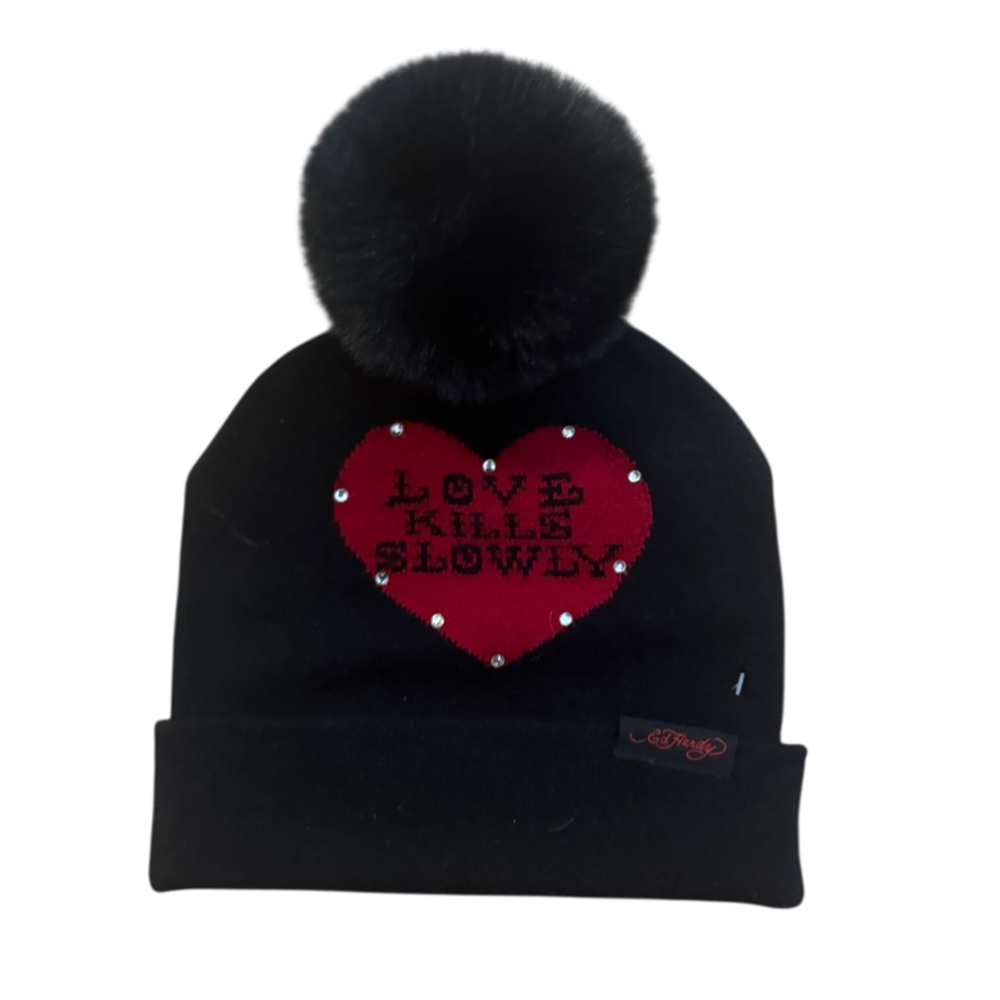Black Beanie with Red Heart